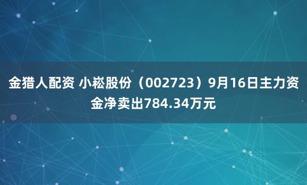金猎人配资 小崧股份（002723）9月16日主力资金净卖出784.34万元